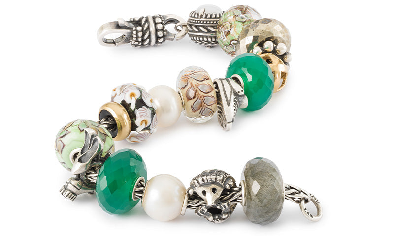 Trollbeads foxtail bracelet with glass, stone and silver beads from the Walk the Journey jewellery collection